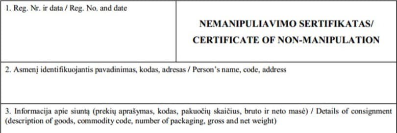 Non-manipulation certificate